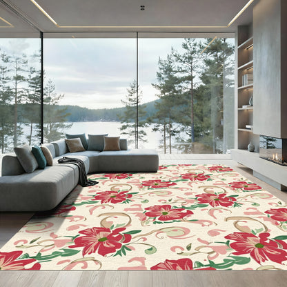 Crimson Red Floral Swirl Accent Rug