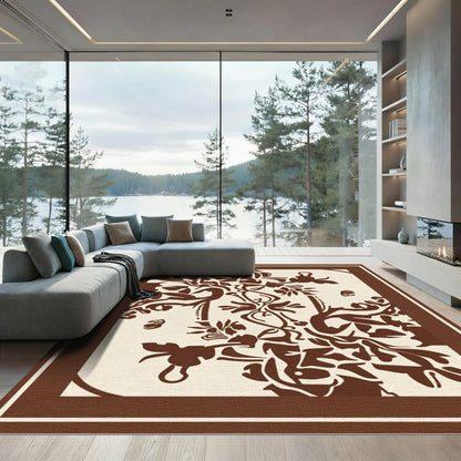 Brown Organic Floral Vine Tableau Rug