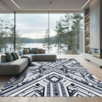 Monochromatic Geometric Art Deco Symmetry Rug