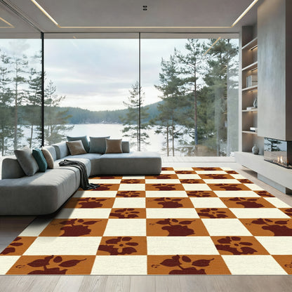 Brown Floral Checkered Silhouette Rug