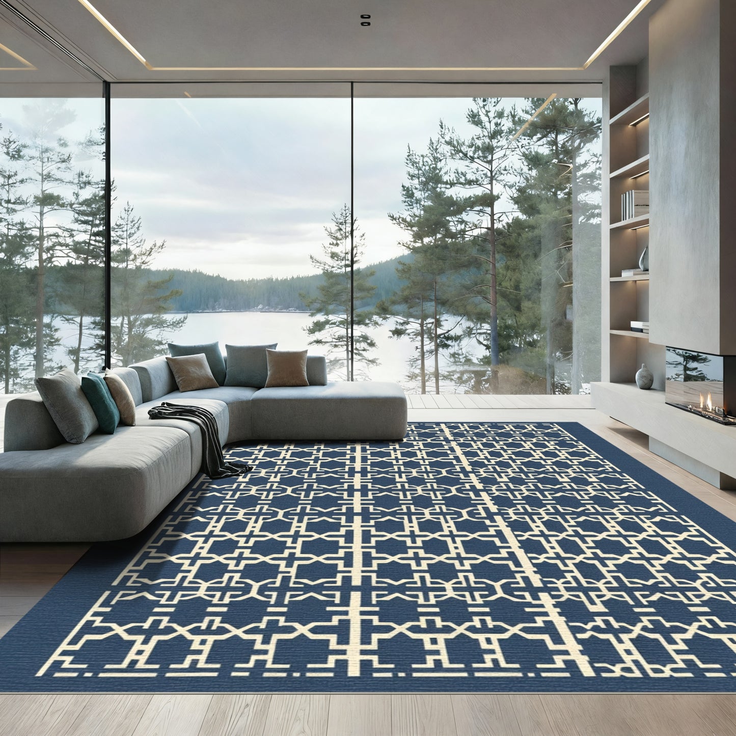 Navajo Inspired Geometric Cream Rug