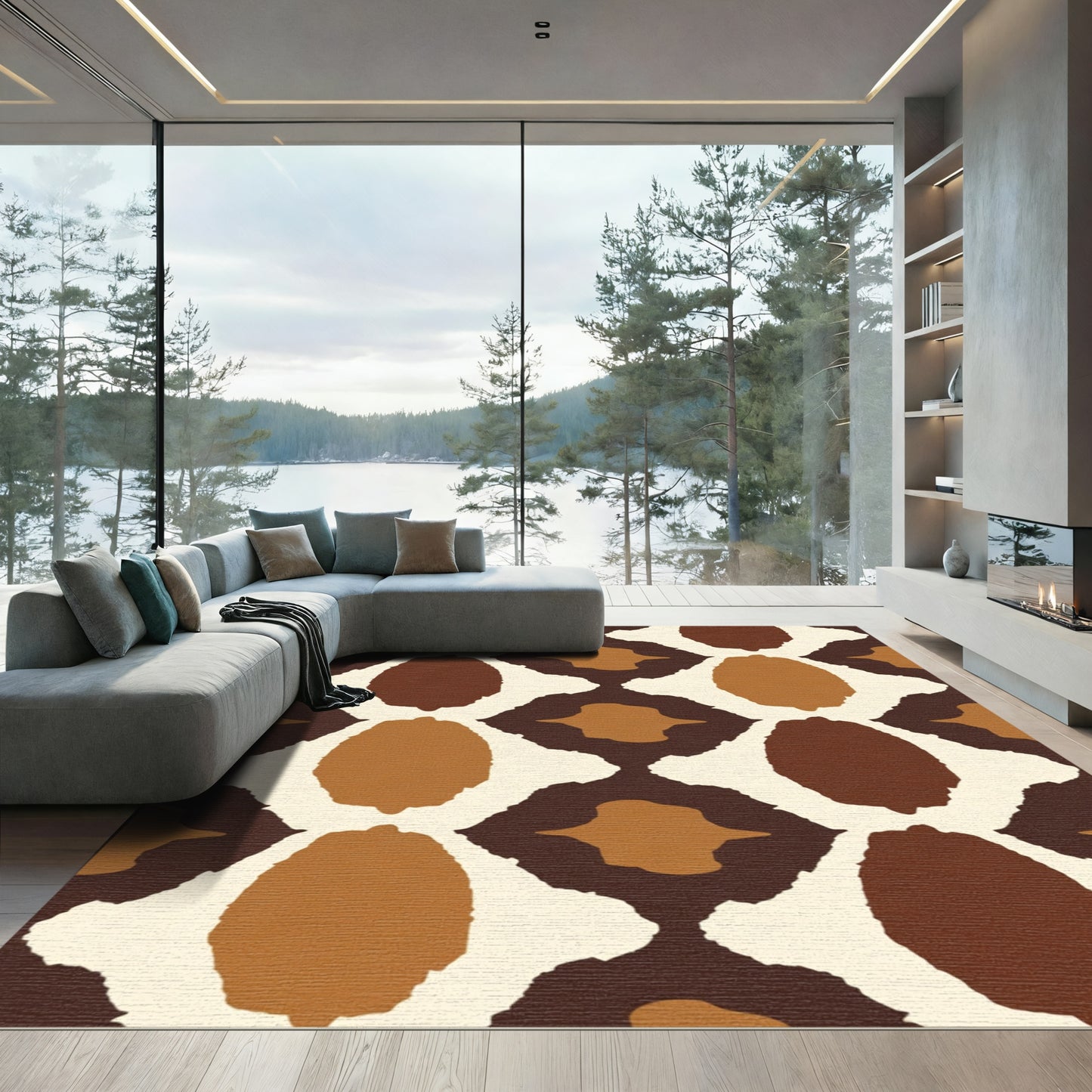 Earthy Brown Organic Diamond Lattice Rug