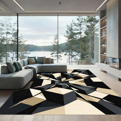 Modern Monochrome Geometric Cube Composition Rug