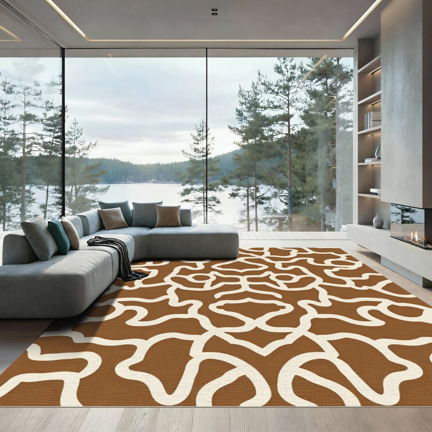 Brown Cream Organic Swirl Rug