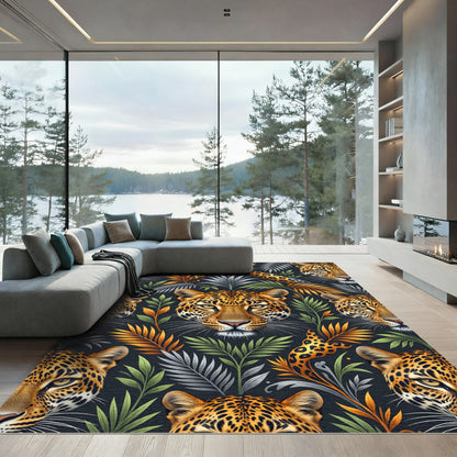 Exotic Leopard Jungle Foliage Rug