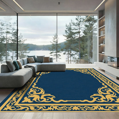 Golden Navy Ornate Border Rug