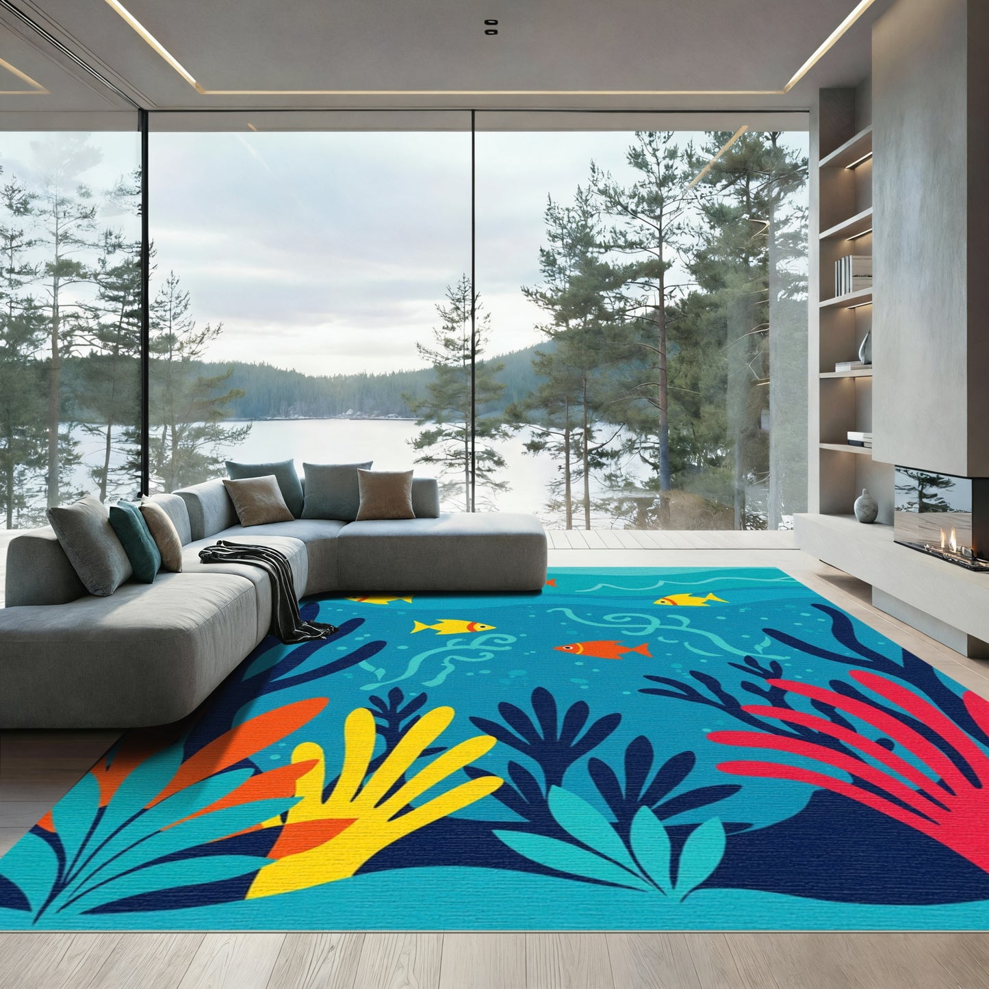 Bright Coral Reef Fish Undersea Swirls Rug