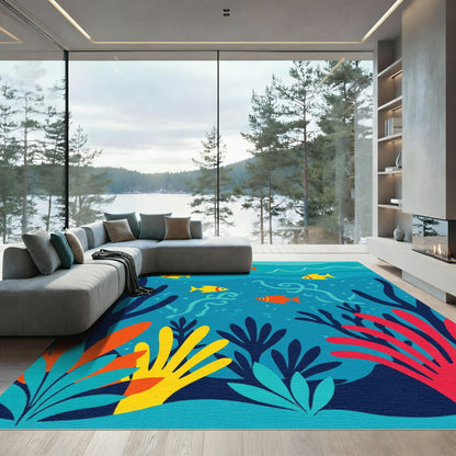 Bright Coral Reef Fish Undersea Swirls Rug