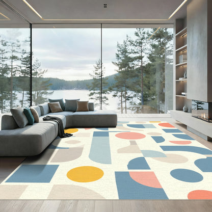 Retro Geometric Shapes Collage Rug