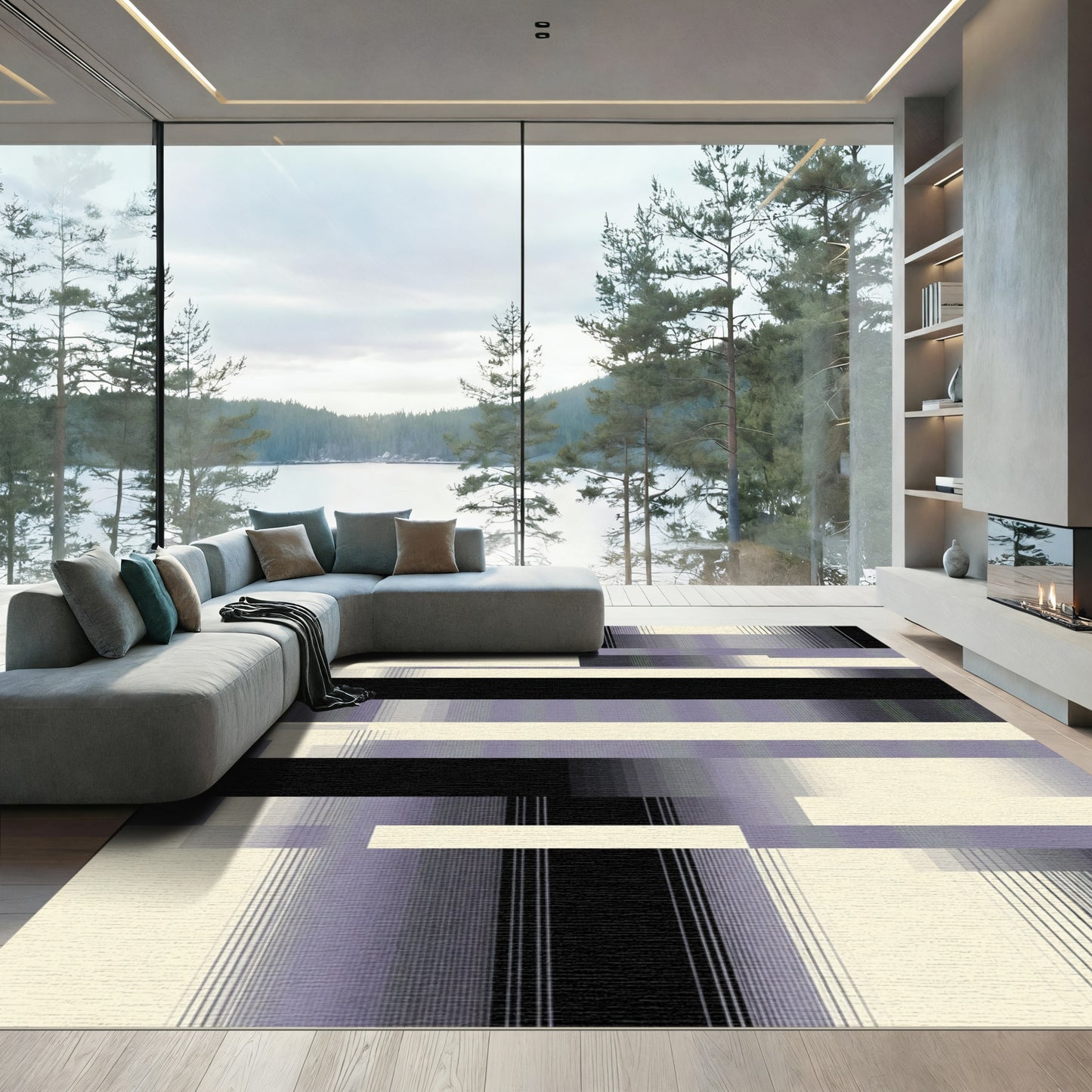 Linear Lavender Gray Glitch Rug