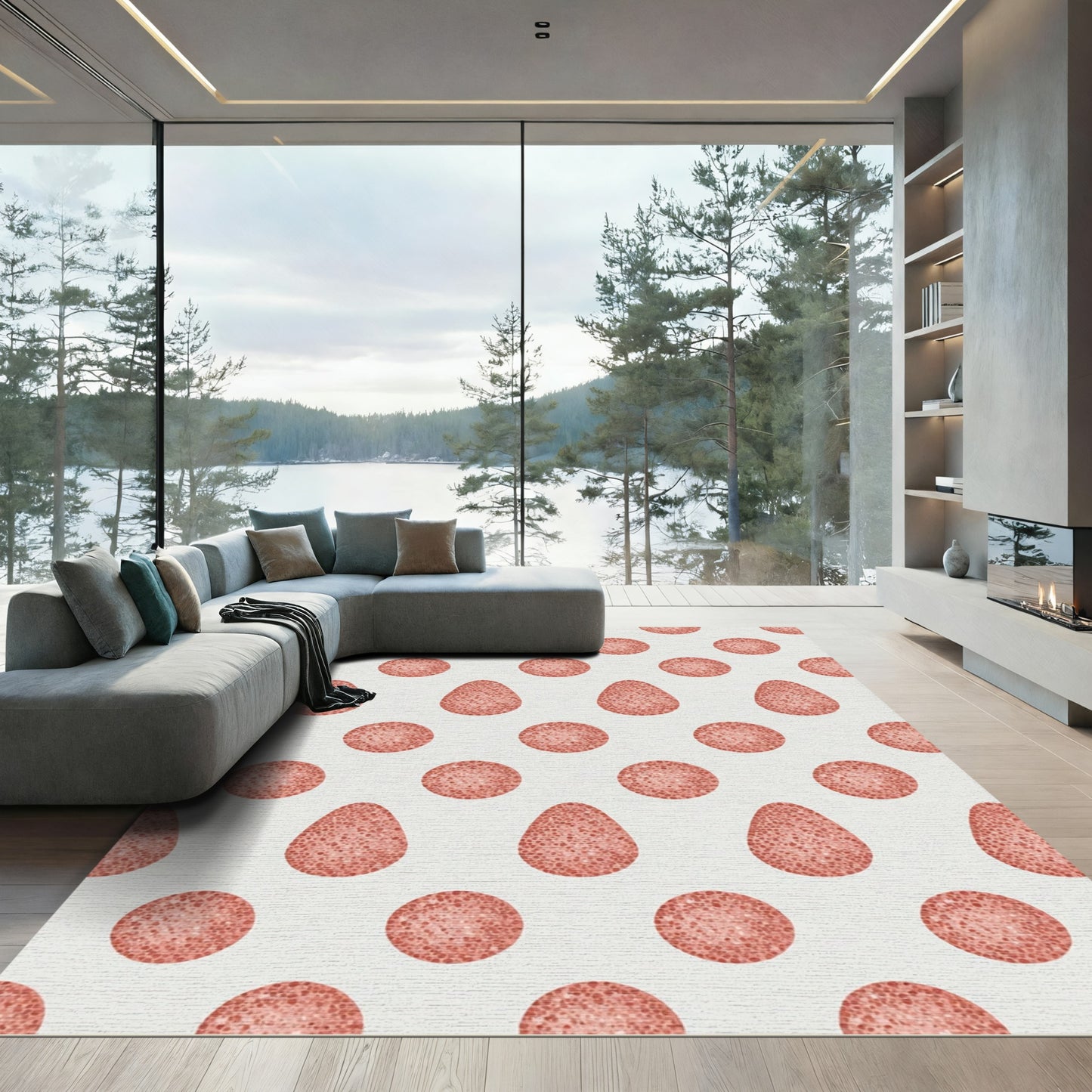 Coral Polka Dot Egg Arrangement Rug