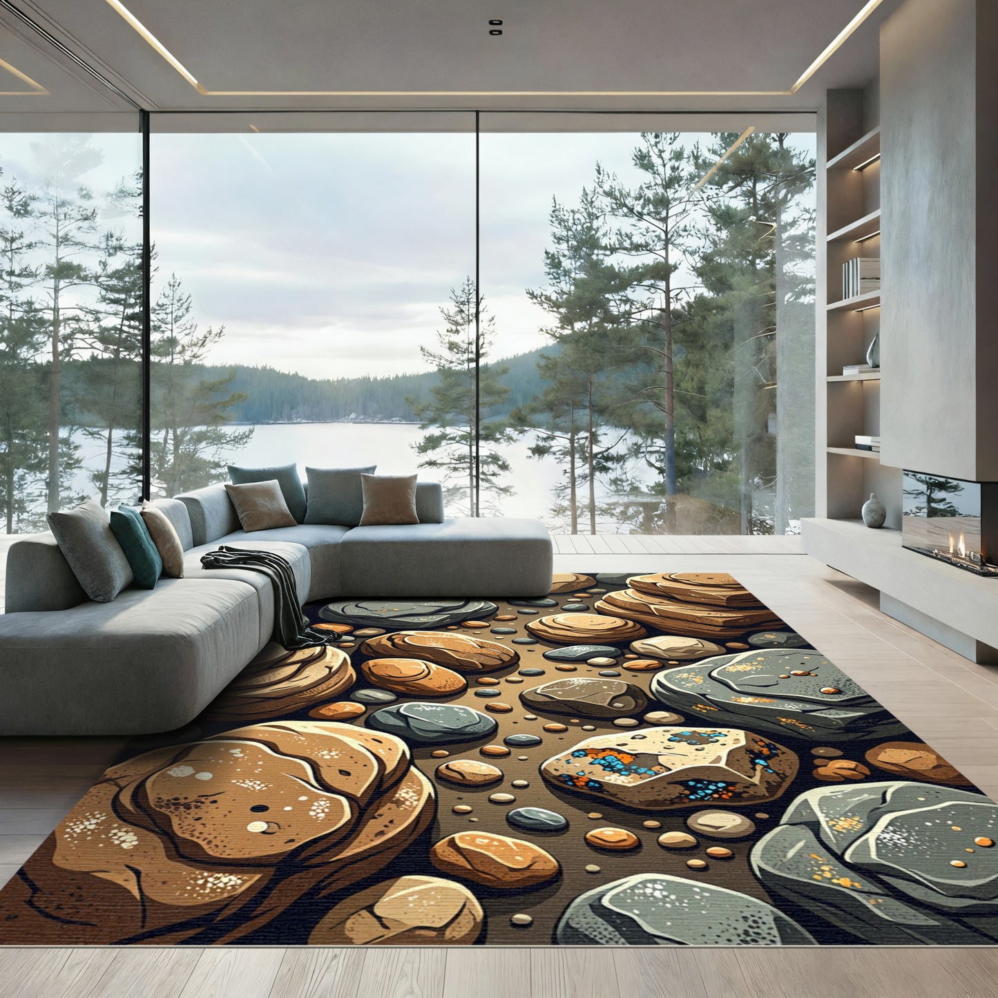 Earthy River Stone Pebble Mosaic Rug