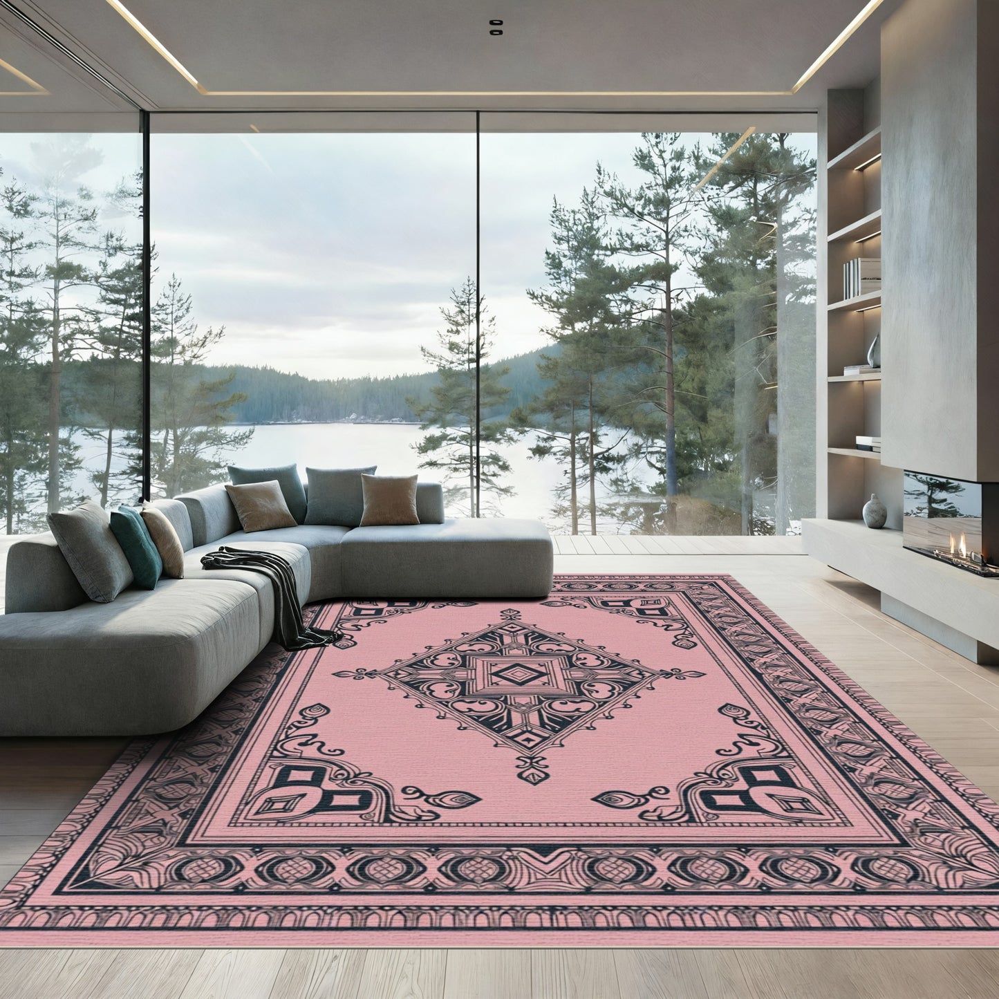 Dusty Rose Intricate Central Medallion Rug