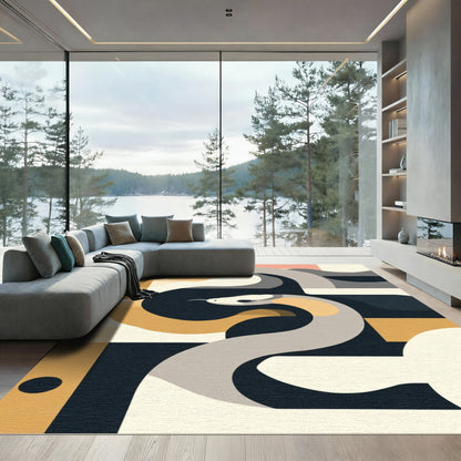 Serpentine Embrace Geometric Ochre Rug