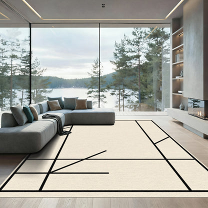 Minimalist Beige Abstract Geometric Lines Rug