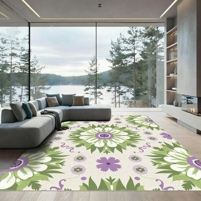 Floral Medallion With Green Ribbons Rug