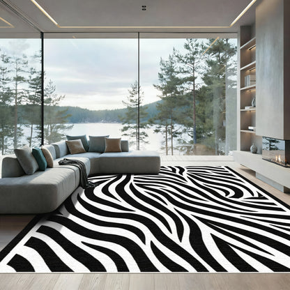 Abstract Black White Zebra Waves Rug