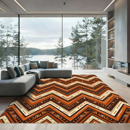 Earthy Chevron Geometric Ochre Terracotta Rug