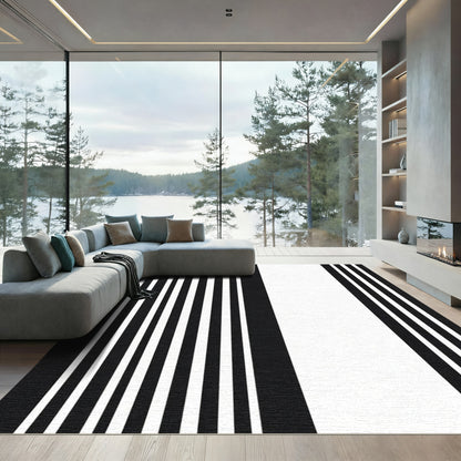 Sharp Graphic Black And White Bars Rug