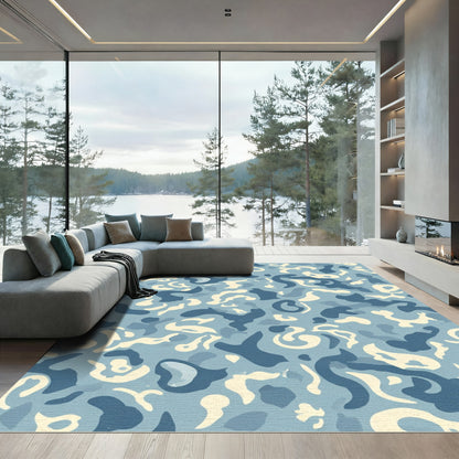 Blue Cream Abstract Camouflage Blends Rug