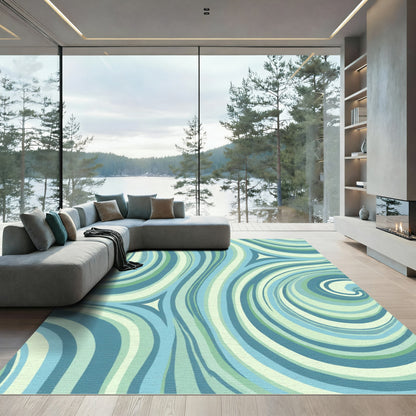 Cool Aquamarine Swirl Abstract Rug