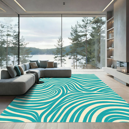 Teal Cream Swirl Flow Rug