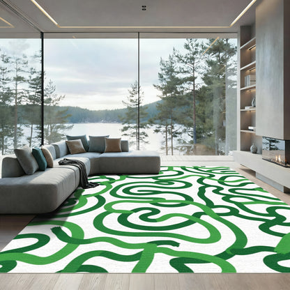 Green Swirling Vine Abstract Rug