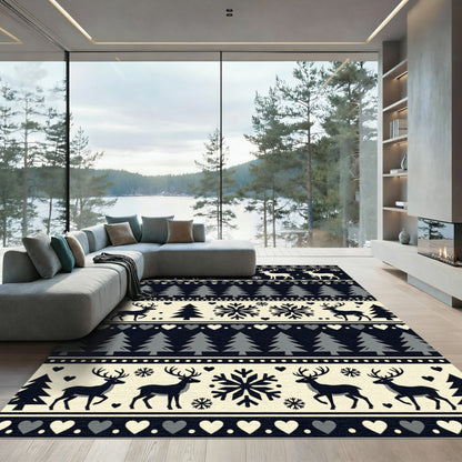 Winter Deer Snowflake Forest Collection Rug