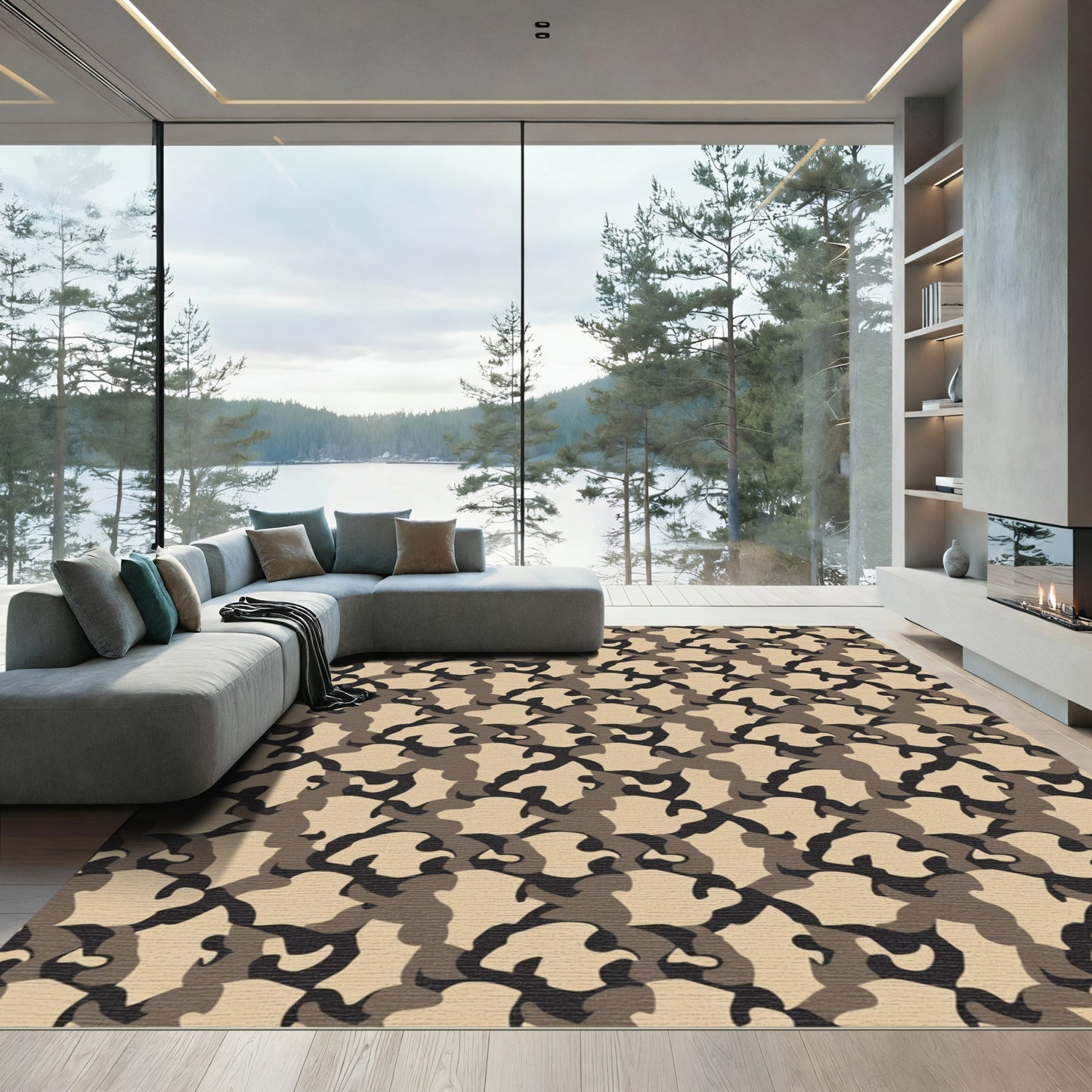 Earthy Tone Camouflage Patchwork Rug