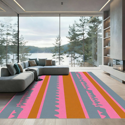 Pink Gray Orange Striped Abstraction Rug