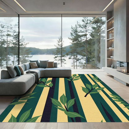 Green Leaves Vertical Stripe Harmony Rug