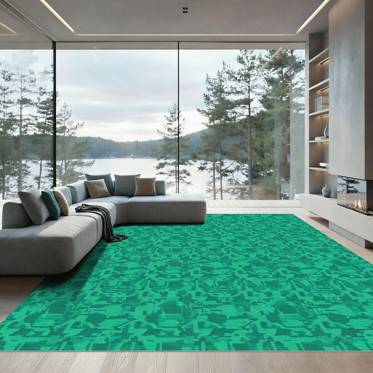 Emerald Green Geometric Tech Abstract Rug