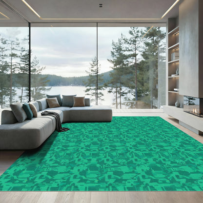 Emerald Green Geometric Tech Abstract Rug