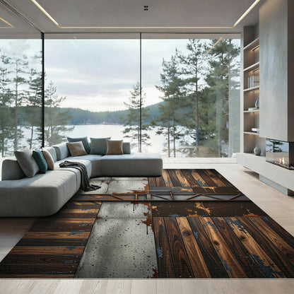 Industrial Wood Metal Splatter Texture Rug