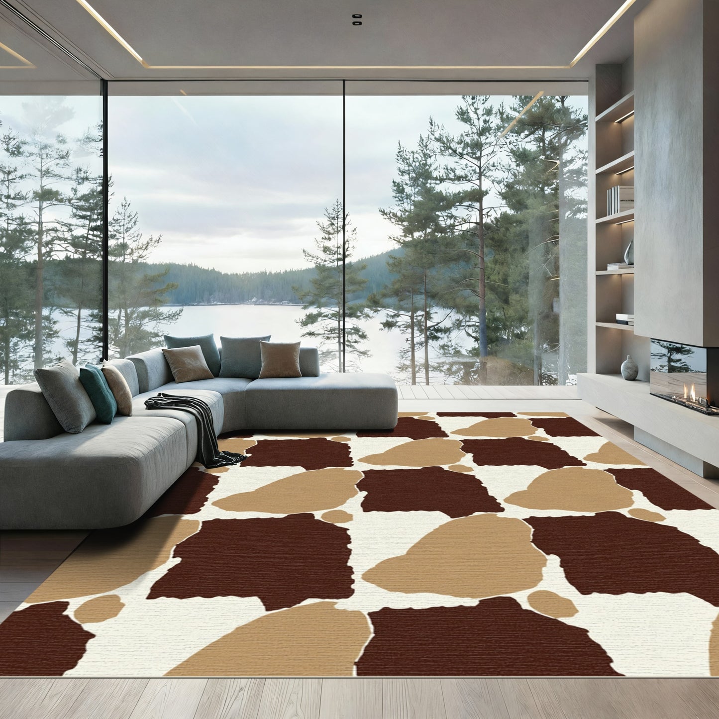 Terracotta Earthy Brown Abstract Blocks Rug