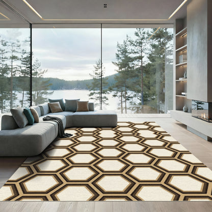 Modern Minimalist Geometric Cream Hexagon Rug