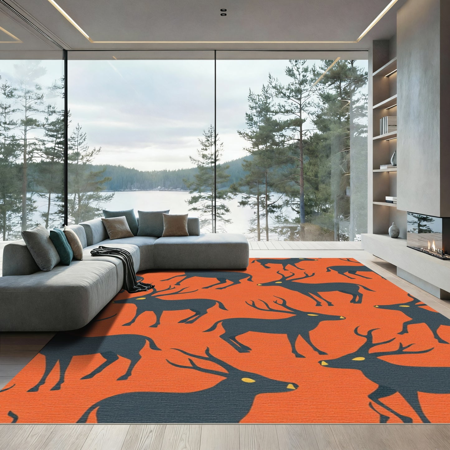 Dark Deer Orange Graphic Rug
