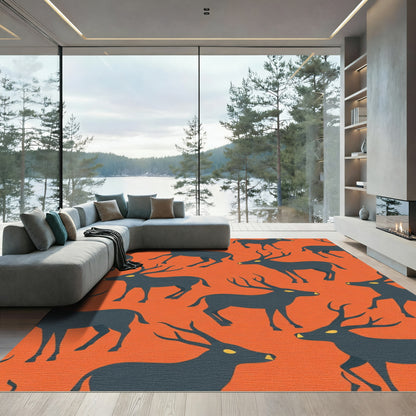 Dark Deer Orange Graphic Rug