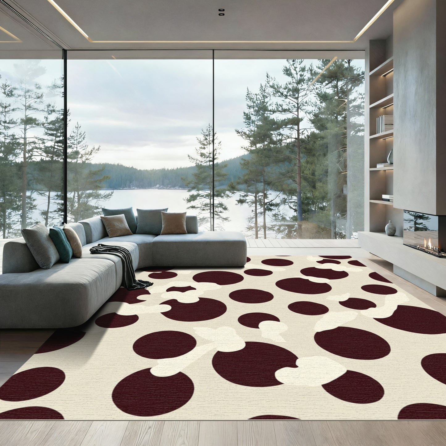 Dark Crimson Polka Dot Cloud Rug