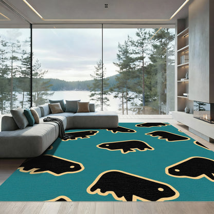 Teal Buffalo Silhouette Repeat Rug