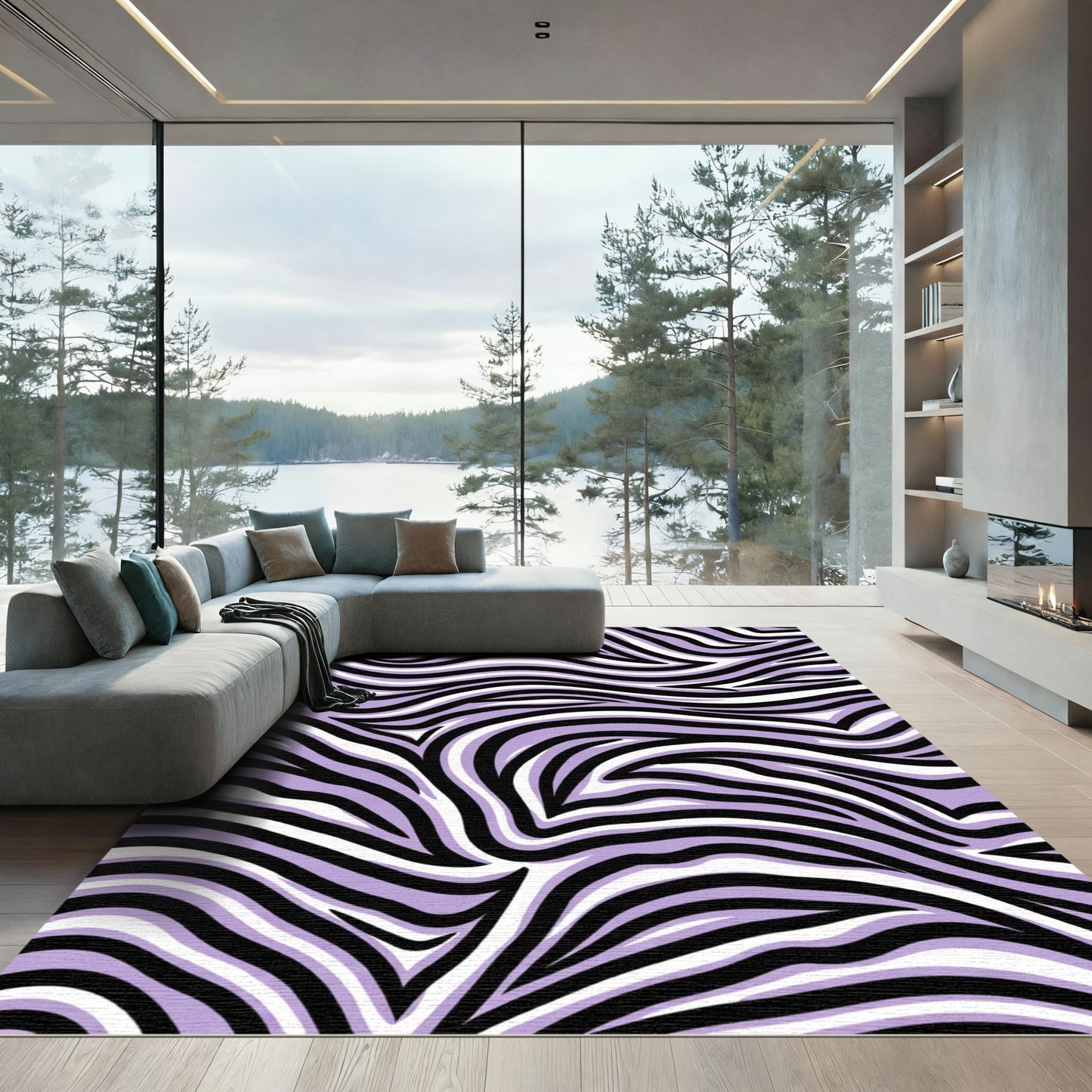 Lavender Black White Zebra Stripes Rug