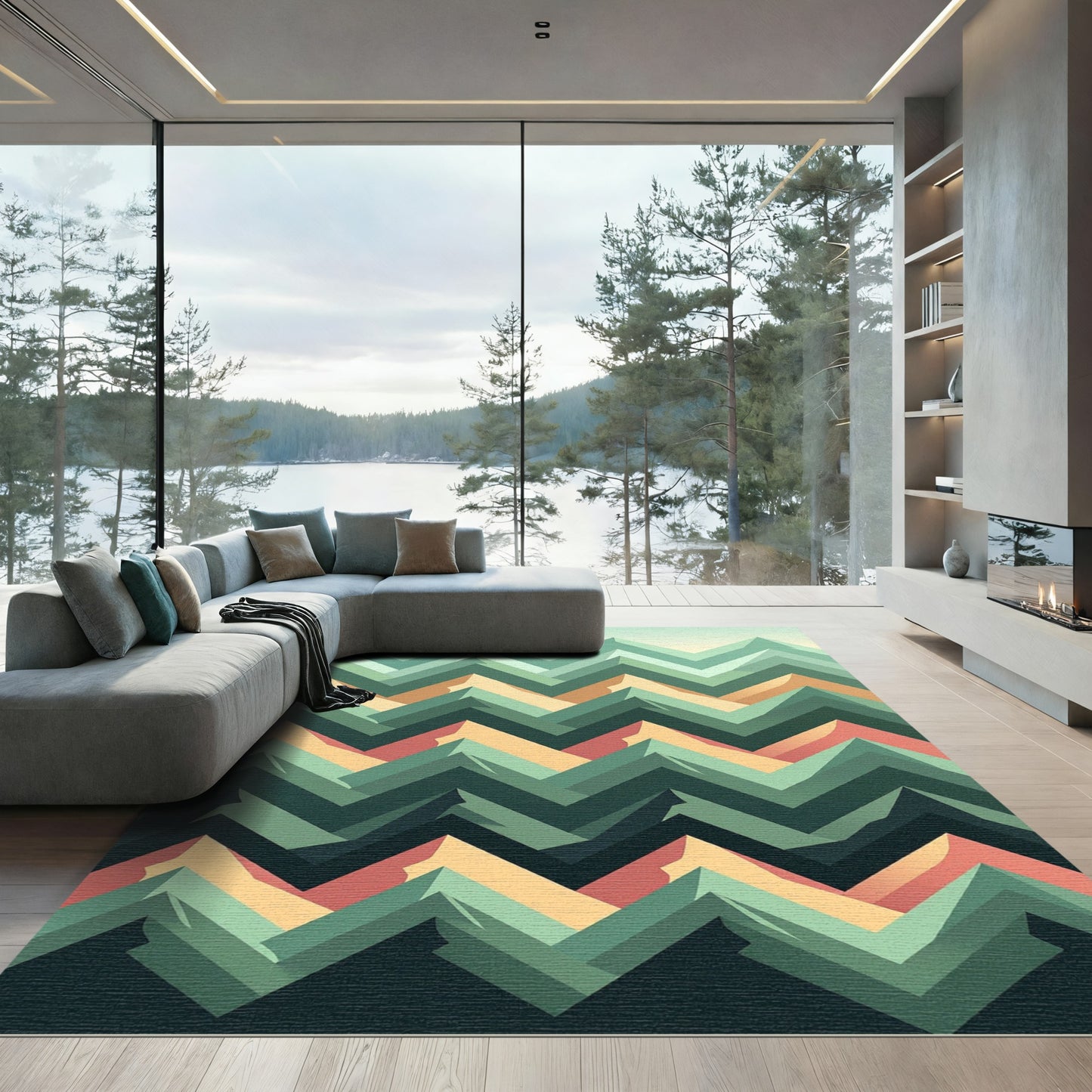 Geometric Mountain Peaks Chevron Rug
