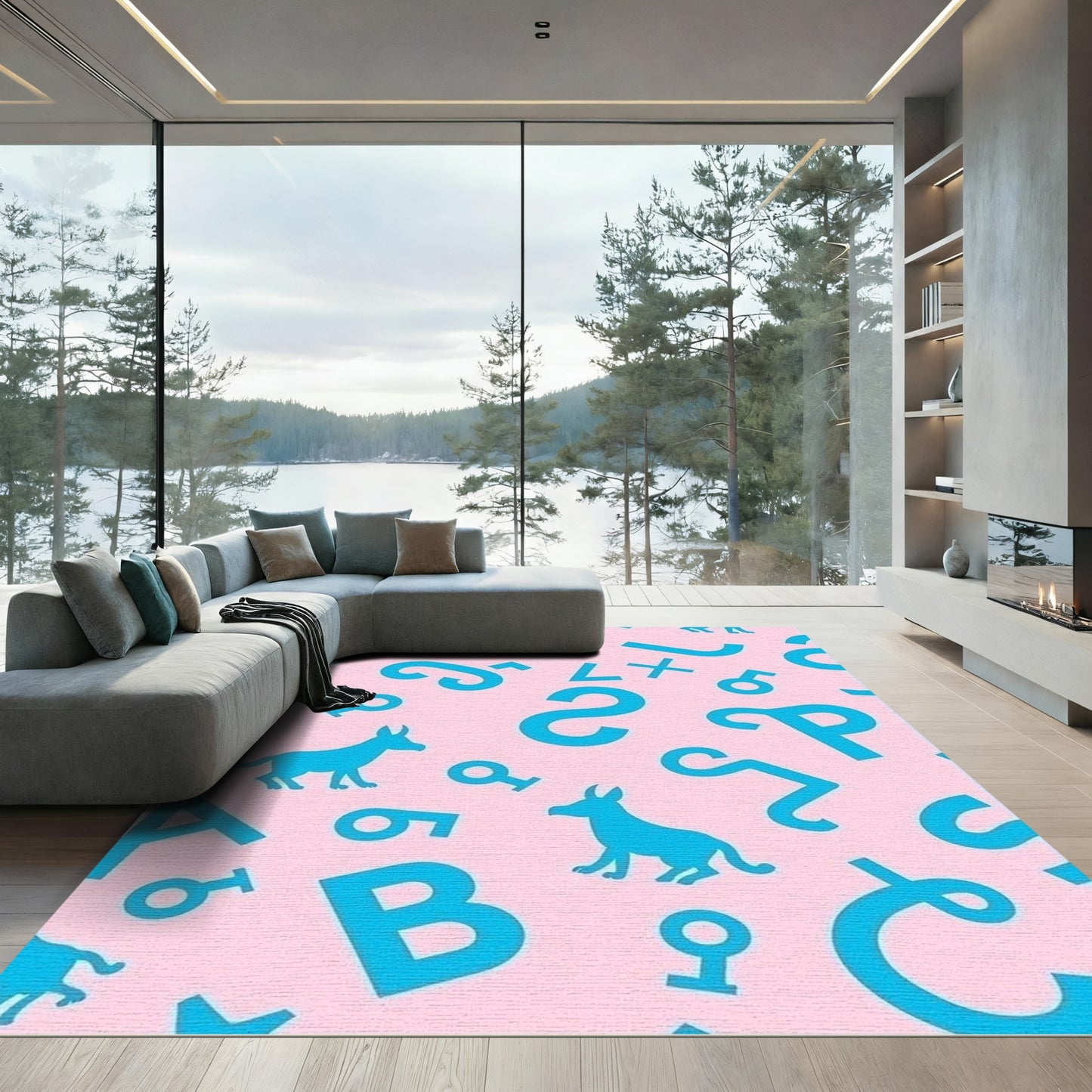 Funny Blue Animal Alphabet Pattern Rug