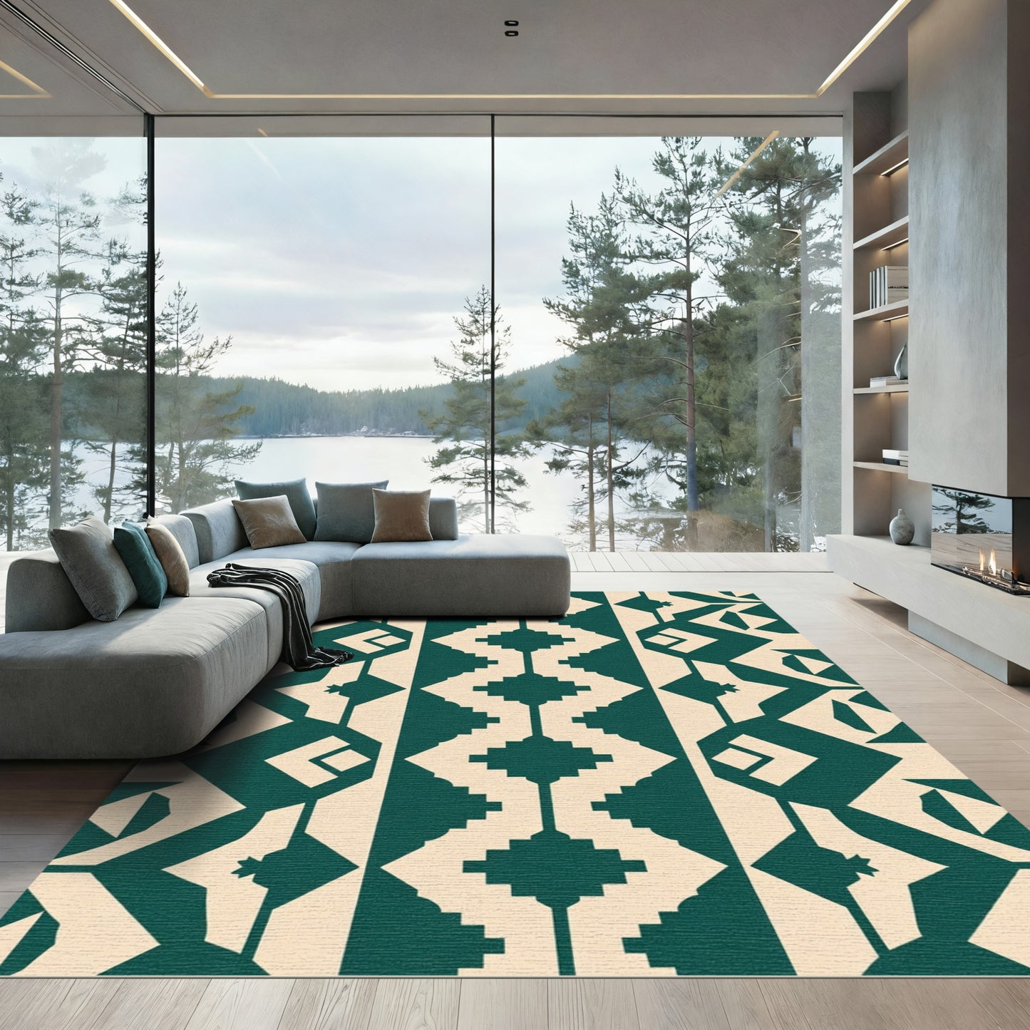 Deep Teal Diamond Tribal Stripe Rug