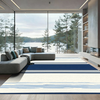 Nautical Navy Blue Watercolor Stripe Rug