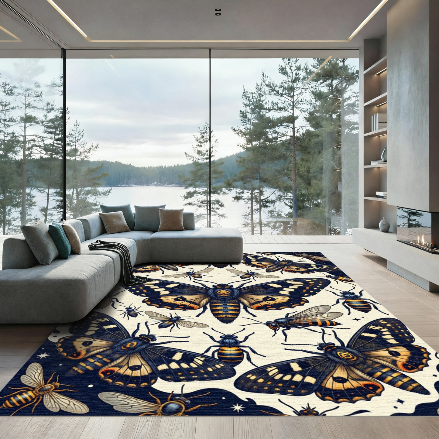 Celestial Moth and Hornet Nocturnal Art Rug