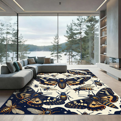 Celestial Moth and Hornet Nocturnal Art Rug