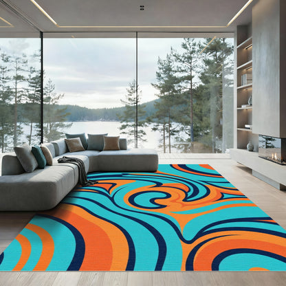 Aqua Orange Swirls Abstract Rug