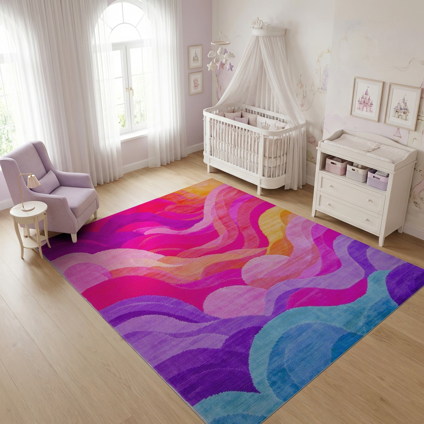 Vibrant Wavy Multicolor Gradient Rug