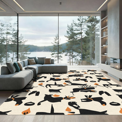 Black Orange And White Animal Icons Rug